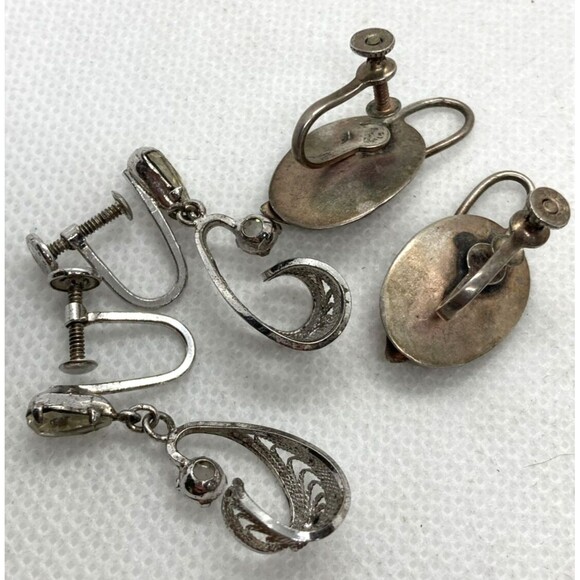 Vintage Lot of 2 Screw Back Earrings Sterling 925 Silver 8.2g Am Lee Rhinestone - Picture 3 of 8